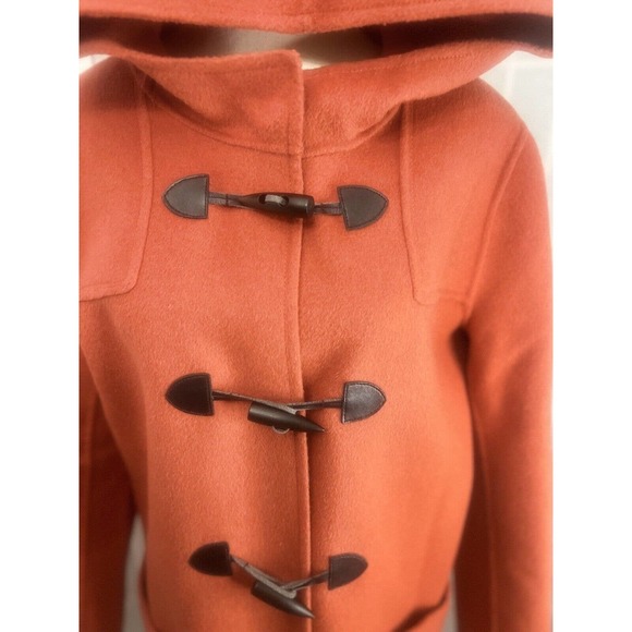 $200 J JILL BURNT ORANGE HOODED WINTER COAT TOGGLE CLOSURE WOOL BLEND SIZE SMALL - Picture 3 of 16